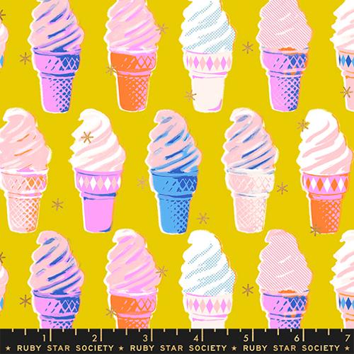 Best Day Ever Metallic Golden Ice Cream Cotton 43"/44" Fabric Per Yard - Prismatic Fiber Arts