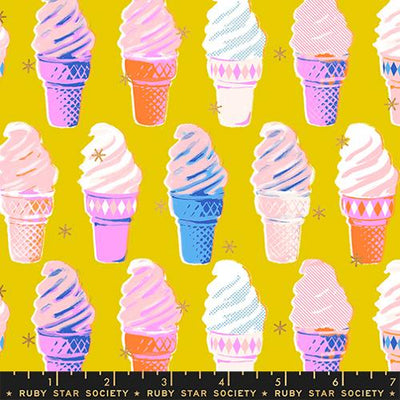 Best Day Ever Metallic Golden Ice Cream Cotton 43"/44" Fabric Per Yard - Prismatic Fiber Arts