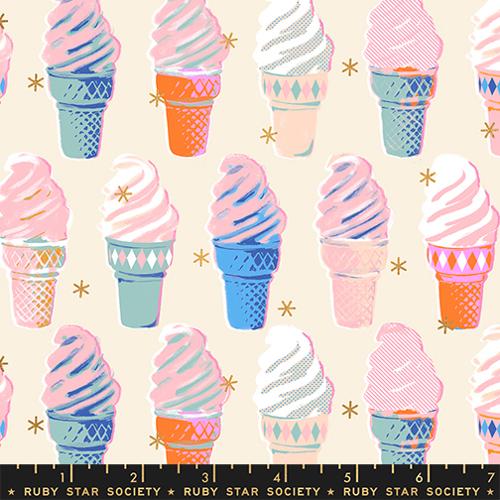 Best Day Ever Metallic Natural Ice Cream Cotton 43"/44" Fabric Per Yard - Prismatic Fiber Arts