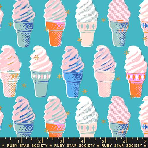 Best Day Ever Metallic Turquoise Ice Cream Cotton 43"/44" Fabric Per Yard - Prismatic Fiber Arts
