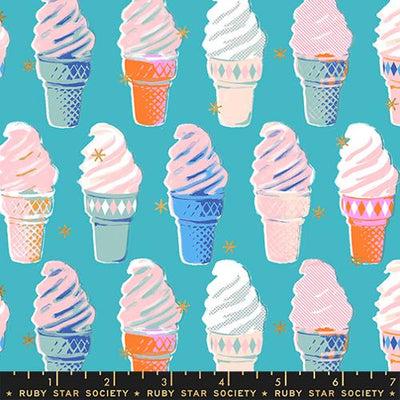 Best Day Ever Metallic Turquoise Ice Cream Cotton 43"/44" Fabric Per Yard - Prismatic Fiber Arts