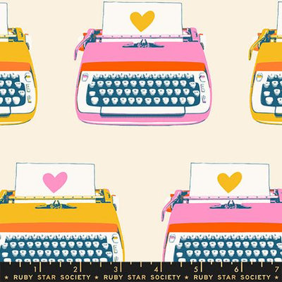 Best Day Ever Natural Retro Typewriters Cotton 43"/44" Fabric Per Yard - Prismatic Fiber Arts