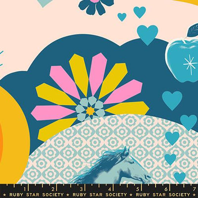 Best Day Ever Teal Retro Cotton 43"/44" Fabric Per Yard - Prismatic Fiber Arts