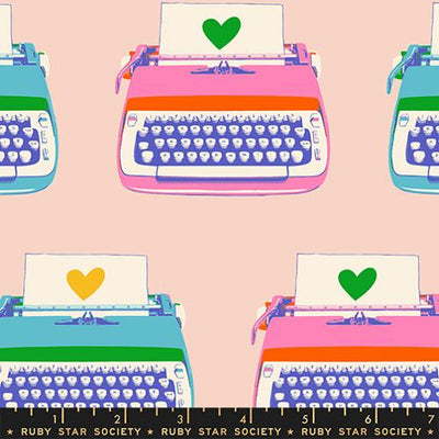 Best Day Ever Vintage Pink Retro Typewriters Cotton 43"/44" Fabric Per Yard - Prismatic Fiber Arts
