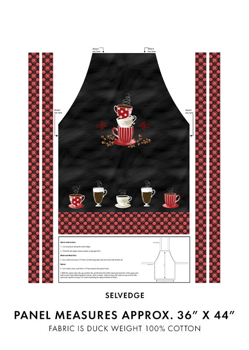 Black And Red Perfect Brew Apron Panel 36" x 44" - Prismatic Fiber Arts