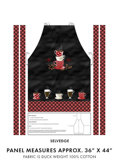 Black And Red Perfect Brew Apron Panel 36" x 44" - Prismatic Fiber Arts
