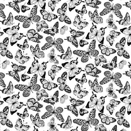 Black And White Butterflies Cotton Wideback Fabric per yard - Prismatic Fiber Arts