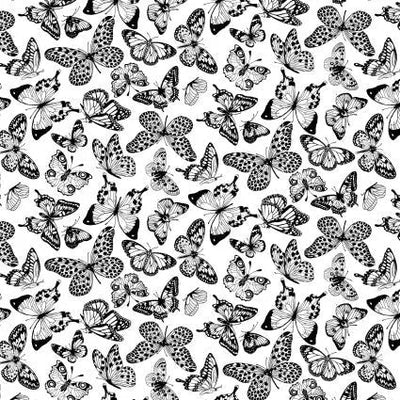 Black And White Butterflies Cotton Wideback Fabric per yard - Prismatic Fiber Arts