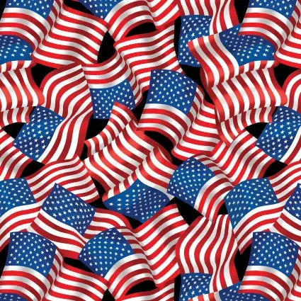 Black Background Flag Celebration Cotton Wideback Fabric Per Yard - Prismatic Fiber Arts