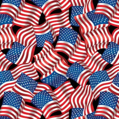 Black Background Flag Celebration Cotton Wideback Fabric Per Yard - Prismatic Fiber Arts