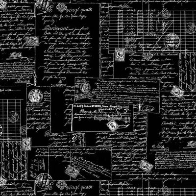 Black Calligraphy Cotton Wideback Fabric Per Yard - Prismatic Fiber Arts