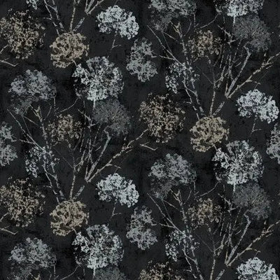 Black Charcoal Dandelion Stamp Cotton Wideback Fabric per yard - Prismatic Fiber Arts