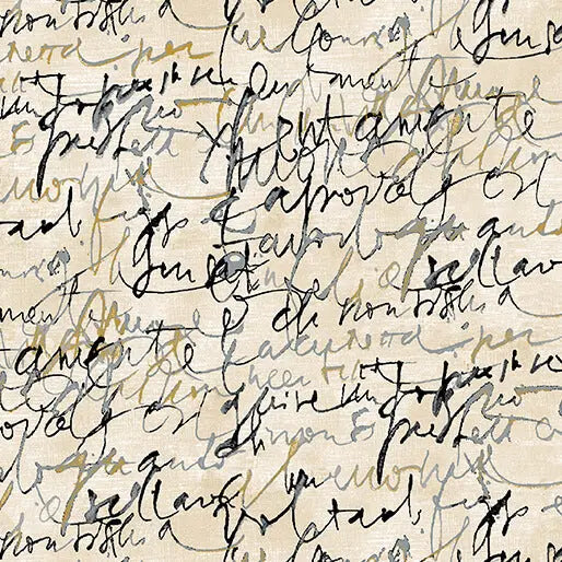 Black/Cream Fluidity Script Large Cotton 44”/45" Fabric Per Yard - Prismatic Fiber Arts