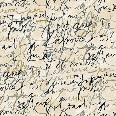 Black/Cream Fluidity Script Large Cotton 44”/45" Fabric Per Yard - Prismatic Fiber Arts