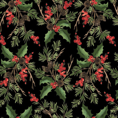 Black Holly Bouquet Cotton Wideback Fabric per yard - Prismatic Fiber Arts