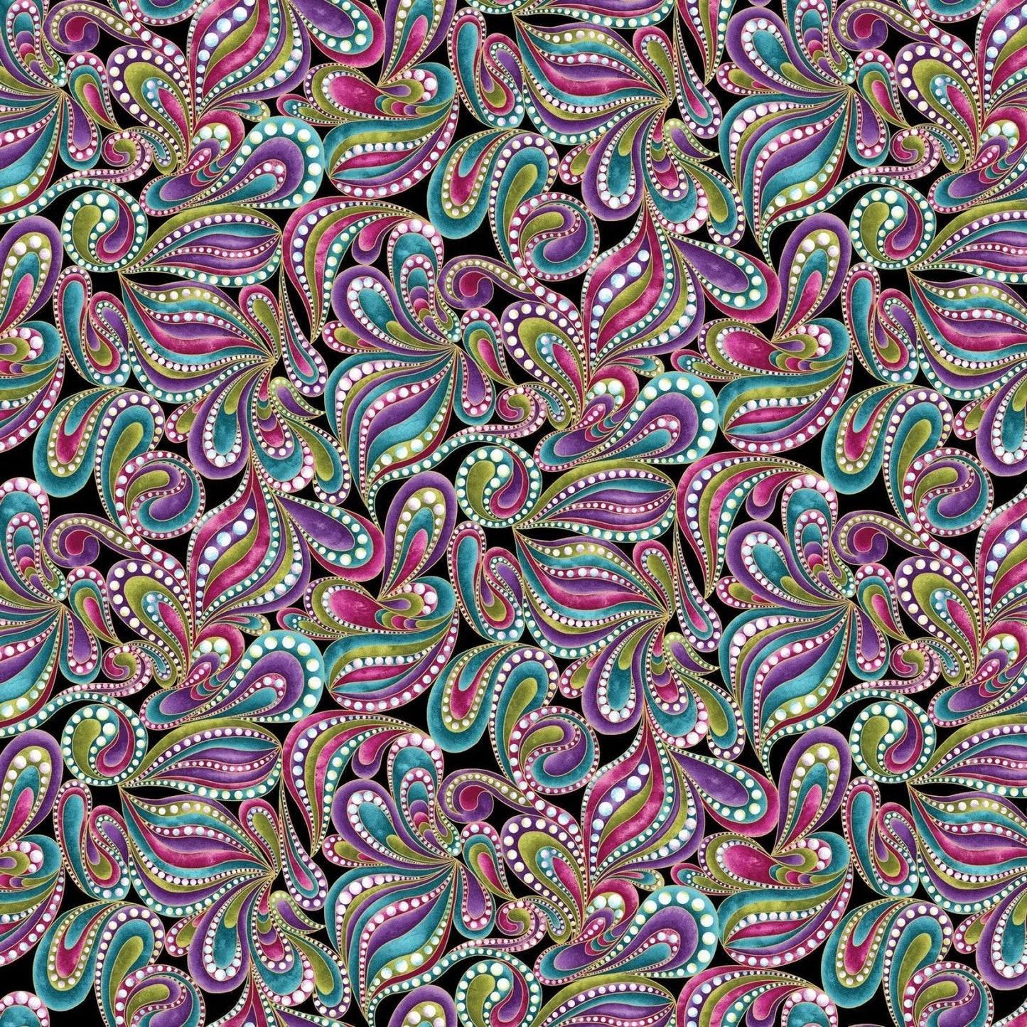 Black Multi Paisley Style Cotton Wideback Fabric Per Yard - Prismatic Fiber Arts