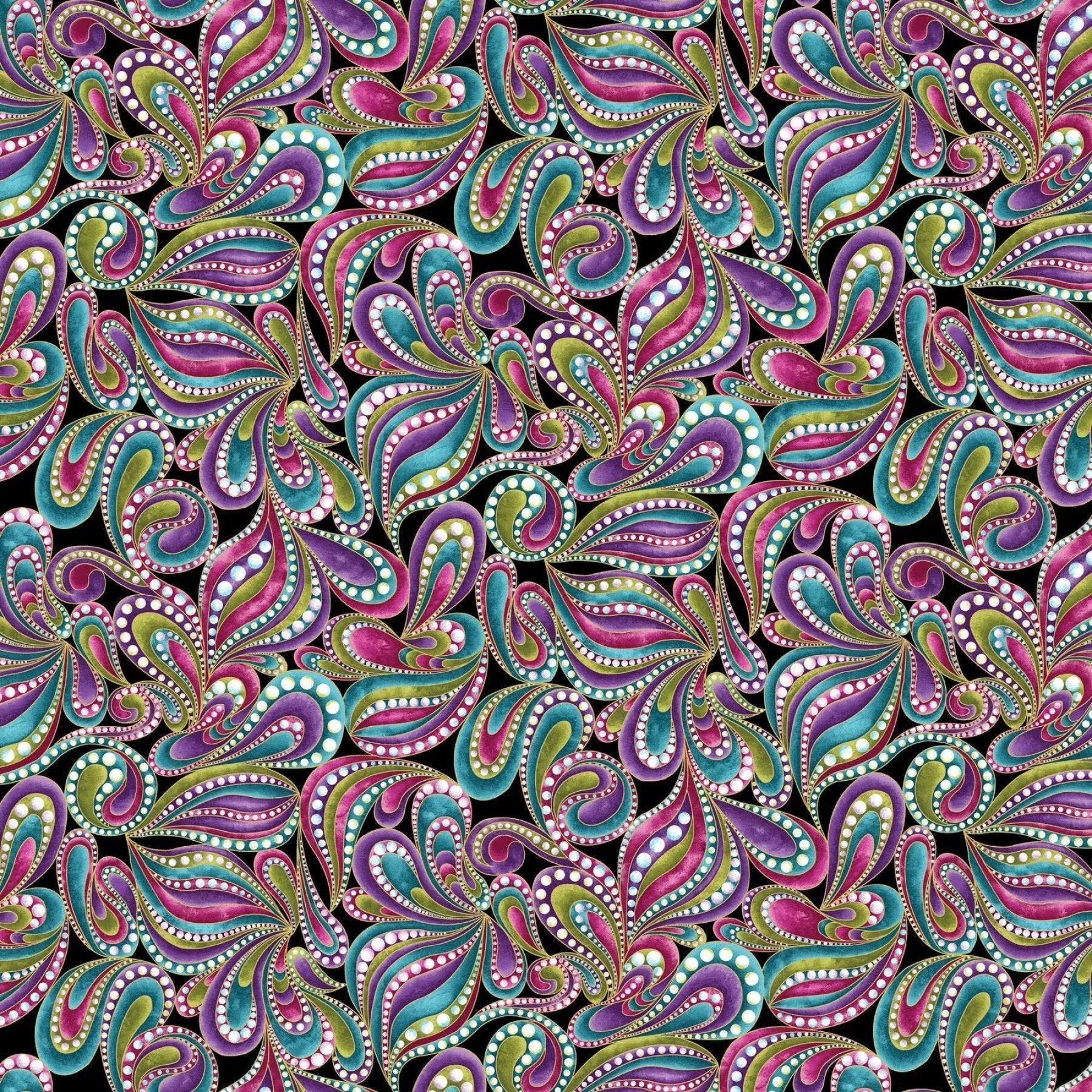 Black Multi Paisley Style Cotton Wideback Fabric Per Yard - Prismatic Fiber Arts