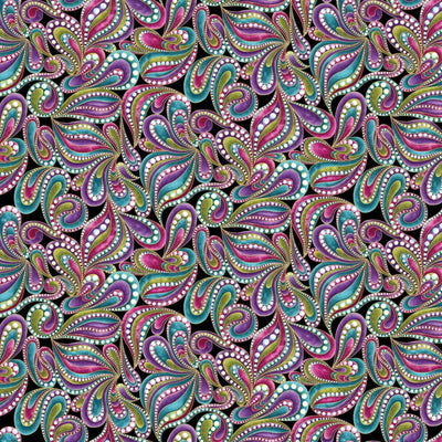 Black Multi Paisley Style Cotton Wideback Fabric Per Yard - Prismatic Fiber Arts