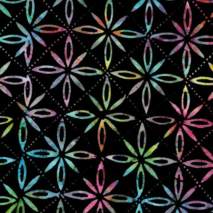 Black Starflowers & Dots Cotton Wideback Fabric per yard - Prismatic Fiber Arts
