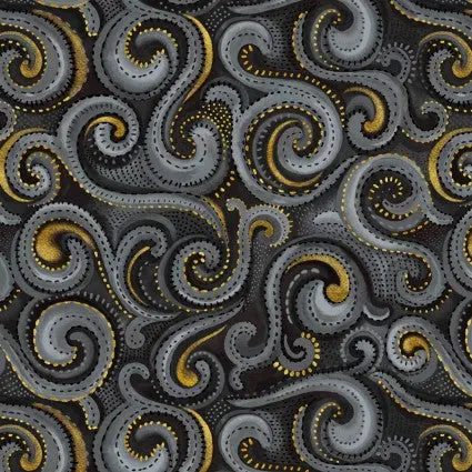 Black Whirlwind Swirl Cotton Wideback Fabric per yard - Prismatic Fiber Arts