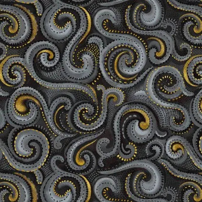 Black Whirlwind Swirl Cotton Wideback Fabric per yard - Prismatic Fiber Arts
