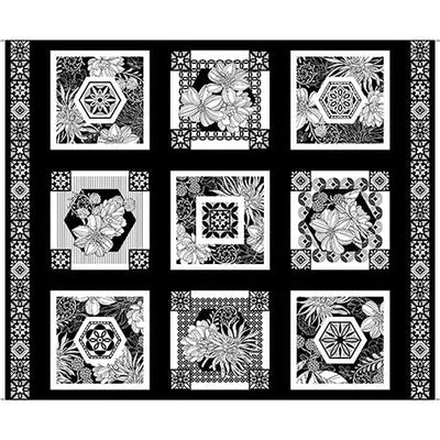 Black & White Floral Picture Patches Cotton 44"/45" Fabric Per Yard - Prismatic Fiber Arts