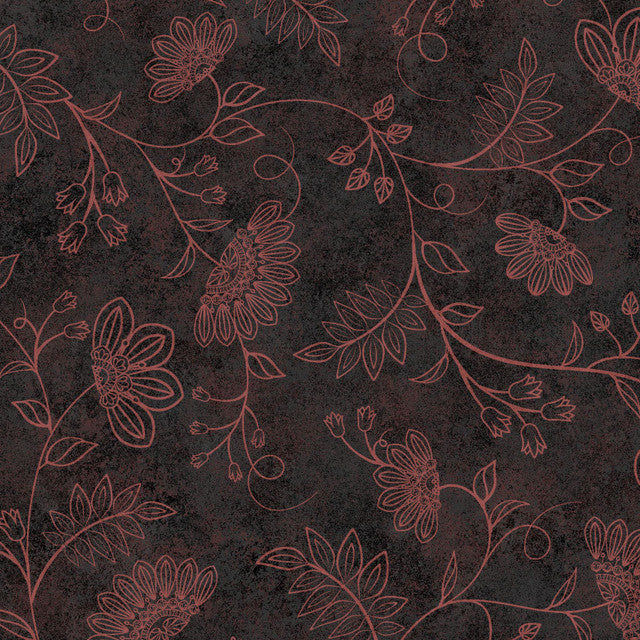 Black and Pink Operetta Flowering Vines Cotton 43"/44" Fabric Per Yard - Prismatic Fiber Arts