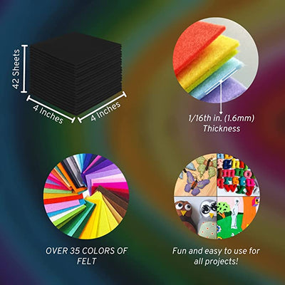 FabricLA Acrylic Felt Craft Sheet Packs – Black | Soft 100% Acrylic Felt Sheets for DIY & Sewing - Prismatic Fiber Arts