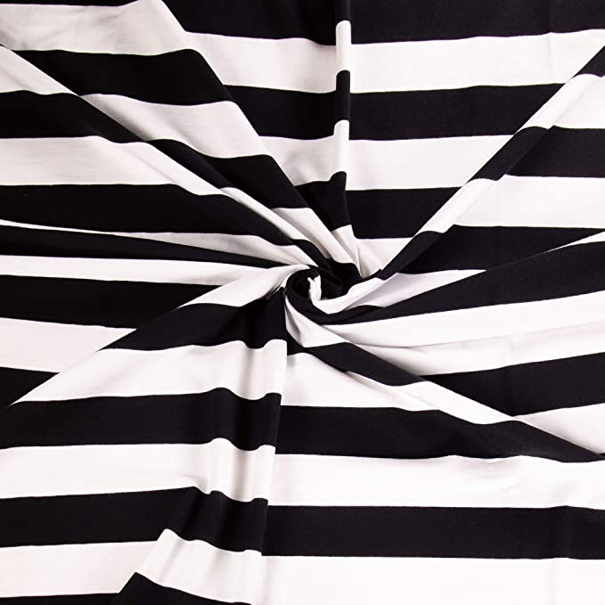 FabricLA 12oz Cotton Spandex Jersey Knit Fabric | Black & white Striped - Prismatic Fiber Arts