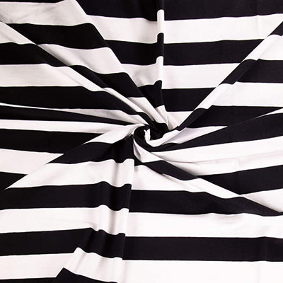 FabricLA 12oz Cotton Spandex Jersey Knit Fabric | Black & white Striped - Prismatic Fiber Arts