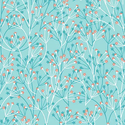 Aqua Dahlias at Dusk Floral Sprigs Cotton 44"/45" Fabric Per Yard - Prismatic Fiber Arts