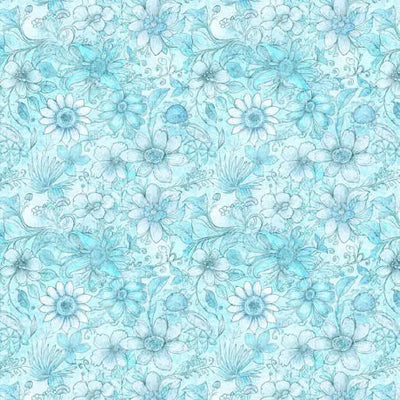Blue Aqua Flower Tonal Wideback Fabric per yard - Prismatic Fiber Arts