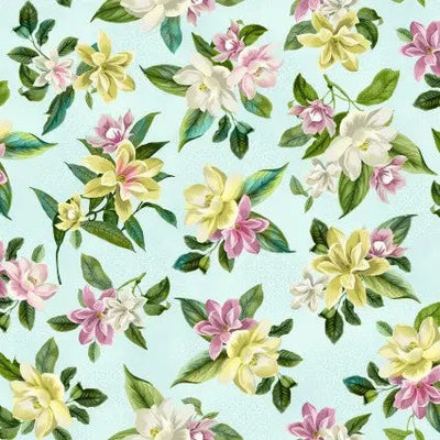 Blue Aqua Lanai Floral Cotton Wideback Fabric per yard - Prismatic Fiber Arts
