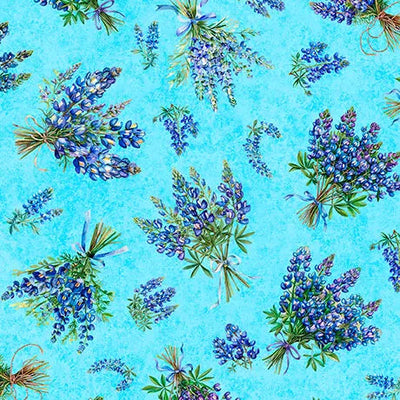 Blue Bluebonnet Bouquets Cotton 44"/45" Fabric Per Yard - Prismatic Fiber Arts