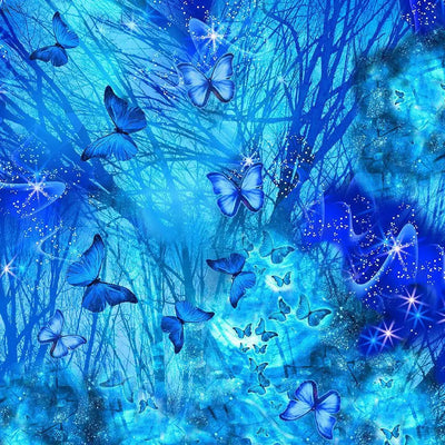 Blue Bright Night Butterflies Royalty Cotton Wideback Fabric Per Yard - Prismatic Fiber Arts