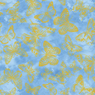 Blue Butterfly Impressions Cotton 44"/45" Fabric Per Yard - Prismatic Fiber Arts