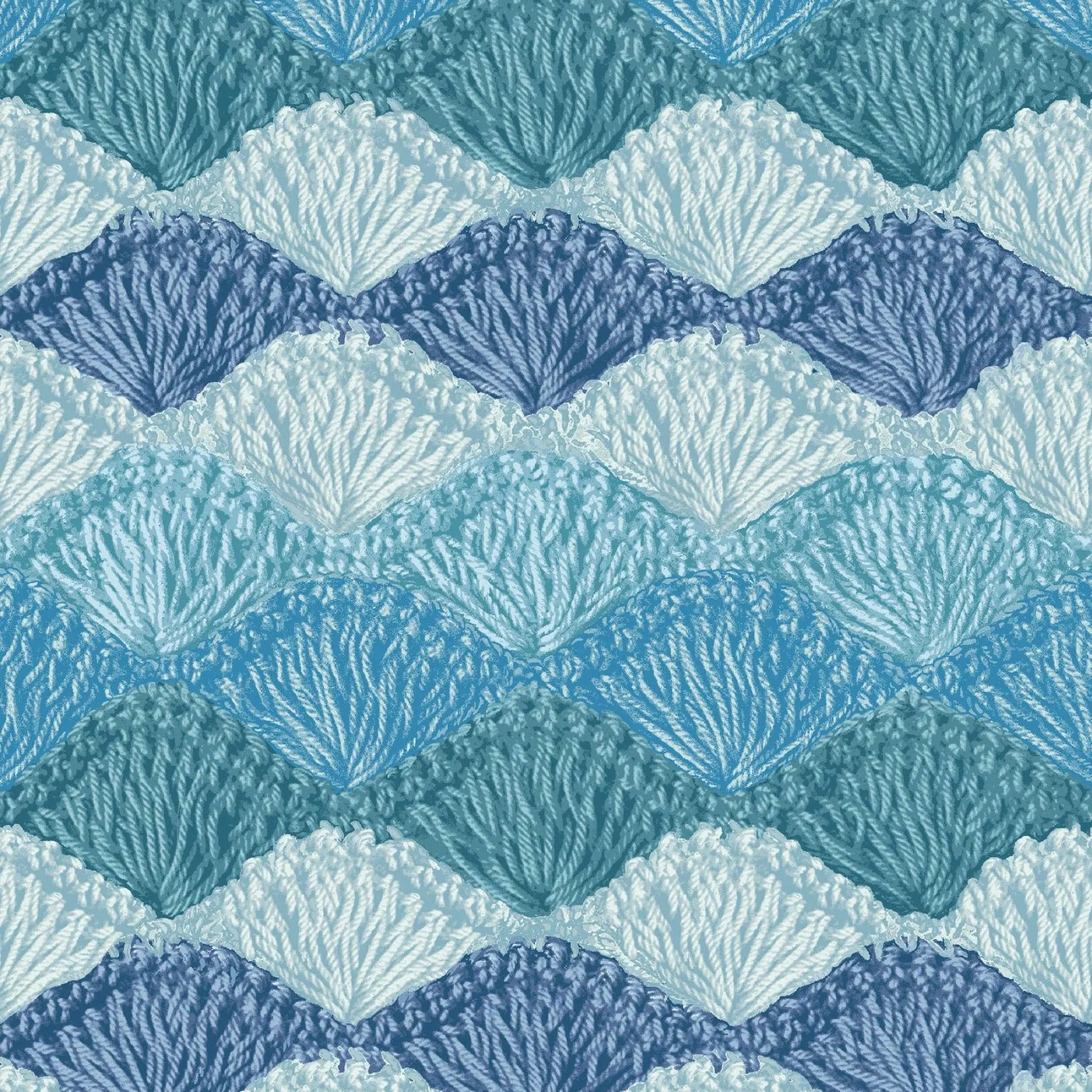 Blue Crochet Clam Shell Stitch Cotton Wideback Fabric Per Yard - Prismatic Fiber Arts