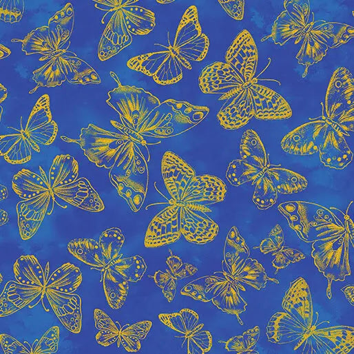 Blue Cobalt Butterfly Impressions Cotton 44"/45" Fabric Per Yard - Prismatic Fiber Arts