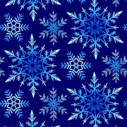 Blue Crystal Frost Snowflakes Cotton Wideback Fabric per yard - Prismatic Fiber Arts