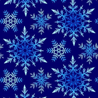 Blue Crystal Frost Snowflakes Cotton Wideback Fabric per yard - Prismatic Fiber Arts