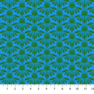 Blue Echinacea Indelible by Anna Maria for Northcott Cotton 44"/45" Fabric Per Yard - Prismatic Fiber Arts