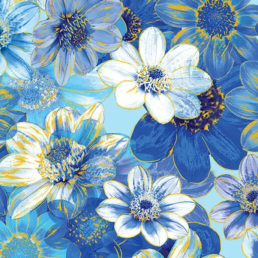 Blue Garden Impressions Cotton 44"/45" Fabric Per Yard - Prismatic Fiber Arts