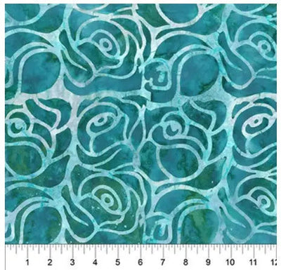 Blue Green Roses Cotton Wideback Fabric per yard - Prismatic Fiber Arts