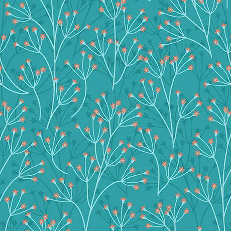 Teal Dahlias at Dusk Floral Sprigs Cotton 44"/45" Fabric Per Yard - Prismatic Fiber Arts