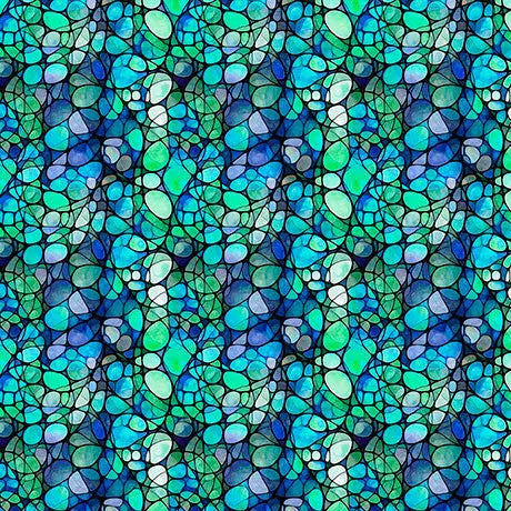 Blue Green Teal Kaleidoscope Cotton 44"/45" Fabric Per Yard - Prismatic Fiber Arts