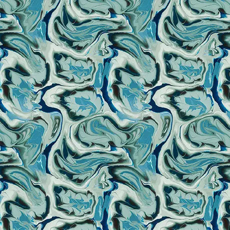 Blue Green Turquoise Swirl Fern Virtuoso Cotton 44"/45" Fabric Per Yard - Prismatic Fiber Arts