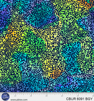 Blue-Green Yellow Dots Color Burst Cotton 44"/45" Fabric Per Yard - Prismatic Fiber Arts