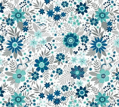 Blue Indigo Daybreak Wildflowers Cotton Wideback Fabric per yard - Prismatic Fiber Arts