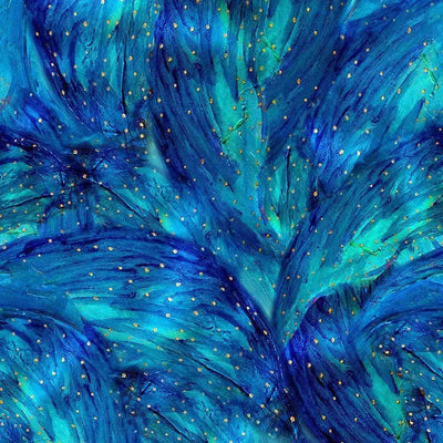 Blue Magical Fairy Brush Turquoise Cotton Wideback Fabric Per Yard - Prismatic Fiber Arts