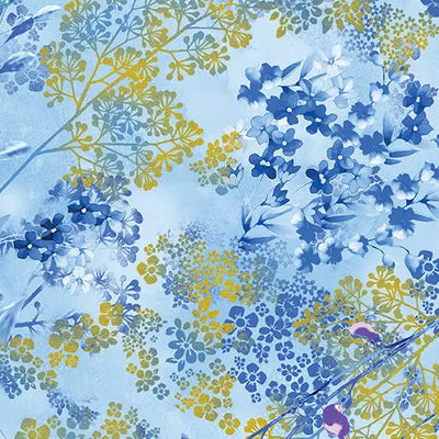 Blue Metallic Sprigs Cotton 44"/45" Fabric Per Yard - Prismatic Fiber Arts